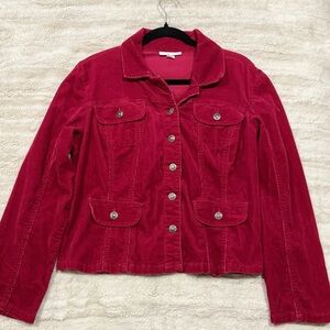 Dressbarn Red Velvet Jean Jacket Cropped Design